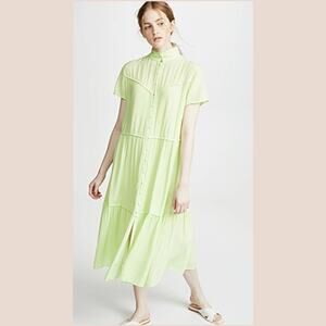 Rag & Bone Libby Tiered Seam Crinkle Midi Dress Lime Green XS